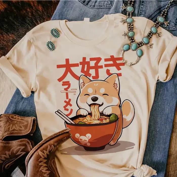 T-shirt Shiba Inu pour femme, streetwear, vêtements japonais, 600 y2k