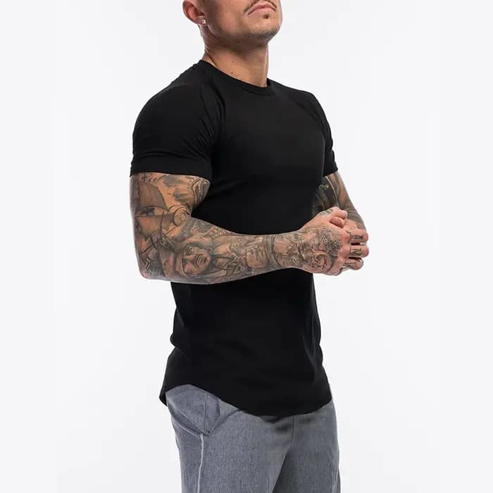 T-shirt uni à manches courtes pour homme, vêtement en coton, respirant, serré, à la mode, pour fitne