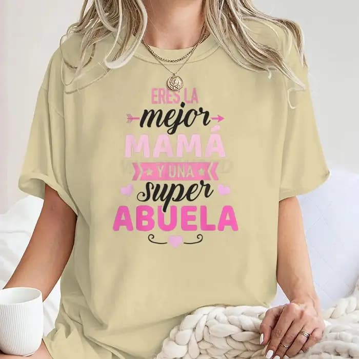 T-shirt assorti maman et grand-mère, imprimé rose et blanc, haut à manches courtes, meilleur haut dé