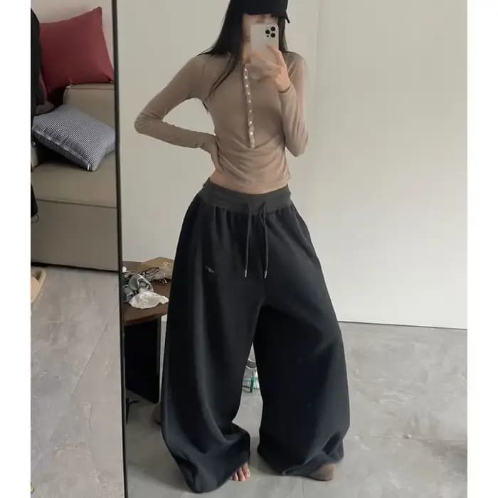 Pantalon de jogging oversize gris et noir pour femme