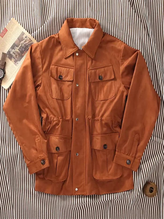 PT Custom Safari Jacket Manteau mi-long en daim pour homme M65 Style urbain