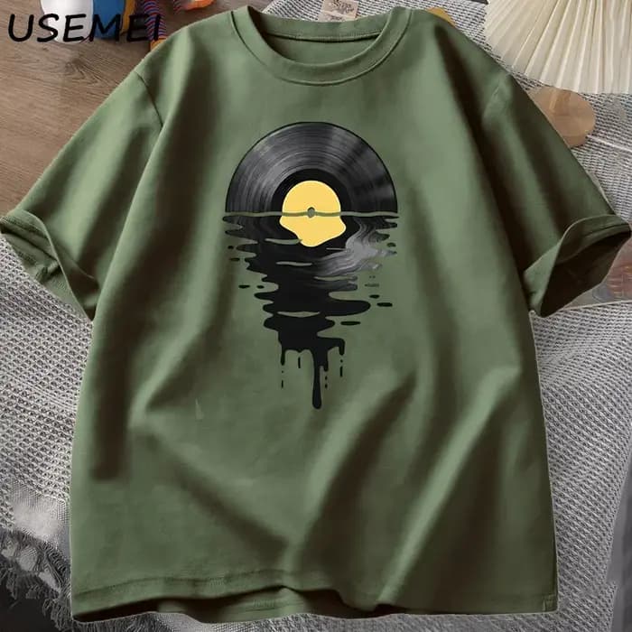 T-shirt Vinyle Cool Coucher de Soleil Vintage pour Amateurs de Musique