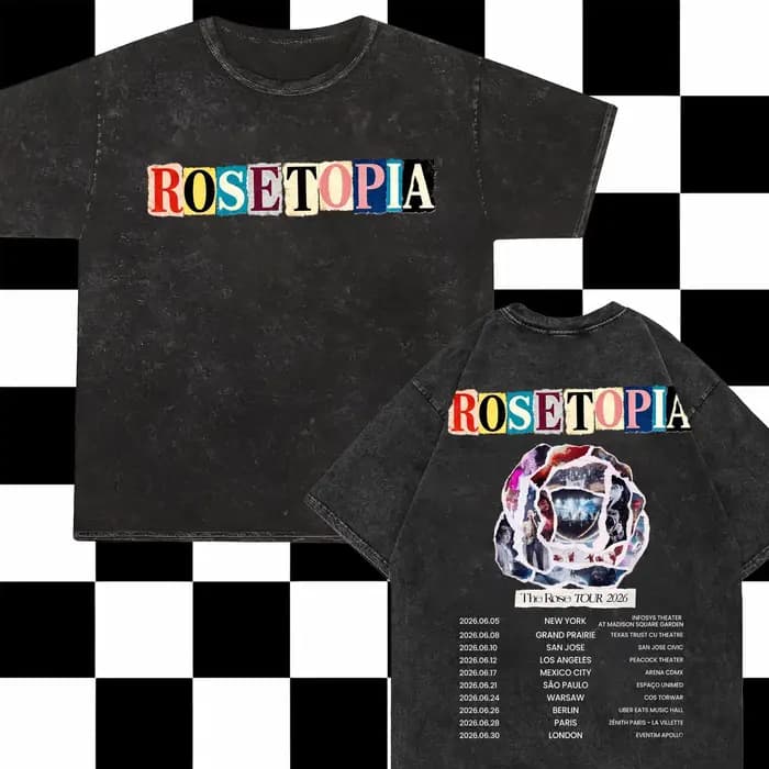 T-shirt Kpop The Rose Rosetopia 2026 World Tour Mineral The Rose Washed T-shirt Nouveauté été Homme
