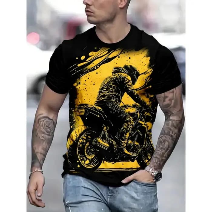 Cool moto graphique t-shirt pour hommes coloré cavalier 3D imprimé T-Shirts mode d'été à manches courtes hauts amples