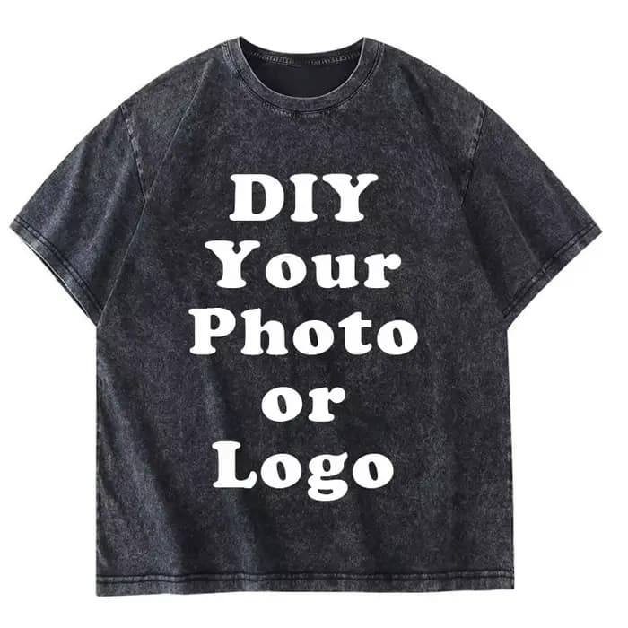 Bricolage votre Photo ou Logo personnalisé imprimé T-shirt 100% coton lavé T-shirt haut rétro T-shir