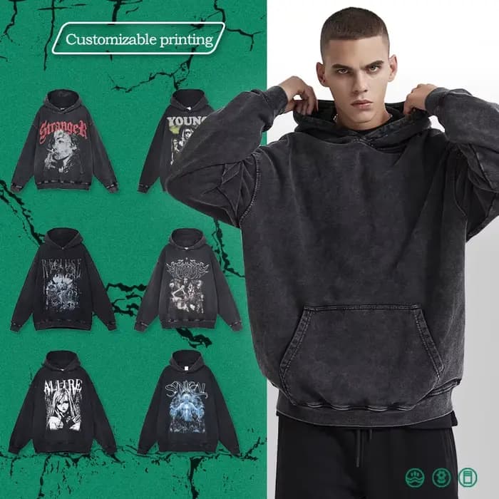 Sweats à capuche en coton lavés à l'acide vintage pour hommes et femmes