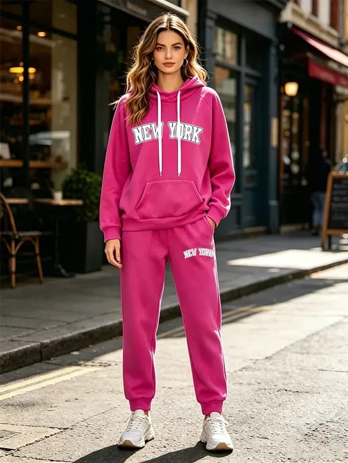 Nouvel ensemble décontracté pour femme : sweat à capuche et pantalon 2 pièces pour le sport et les loisirs en extérieur – Collection automne-hiver