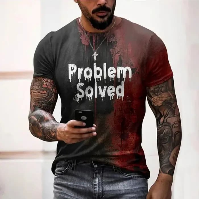 T-shirts pour hommes problème résolu sanglant imprimé