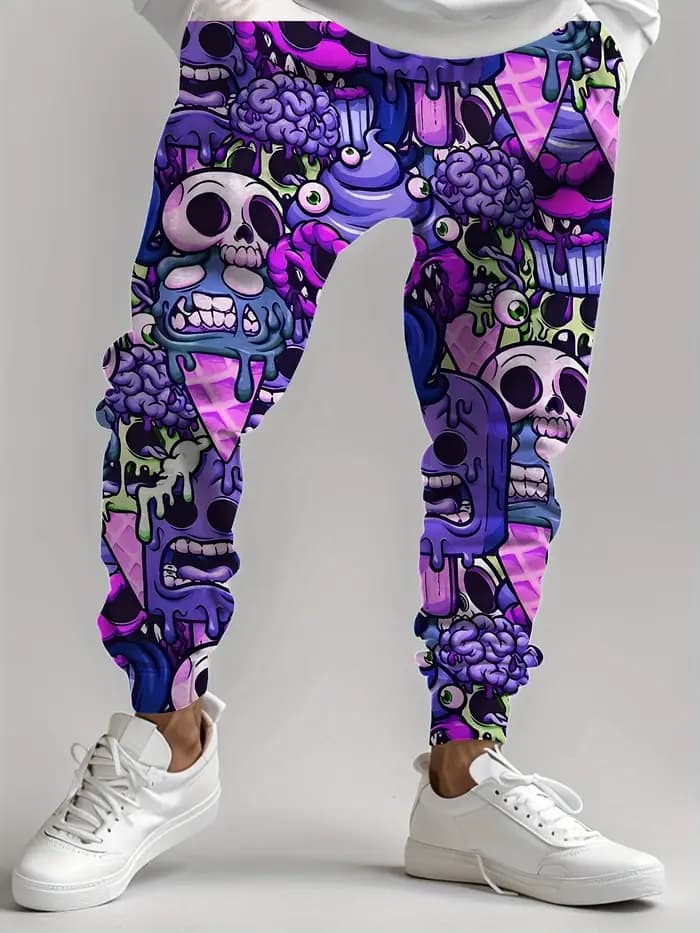 Mode hommes 2025 pantalons de survêtement crâne imprimé Joggers pantalon ajusté pantalon de salon dé