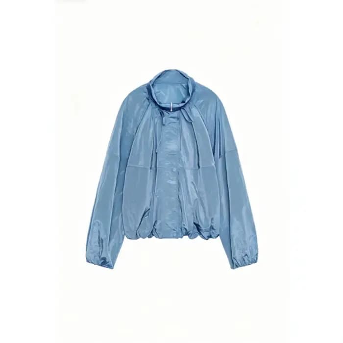 Veste en nylon plissée à col montant et manches longues couleur macaron pour femme – Nouvelle collection estivale