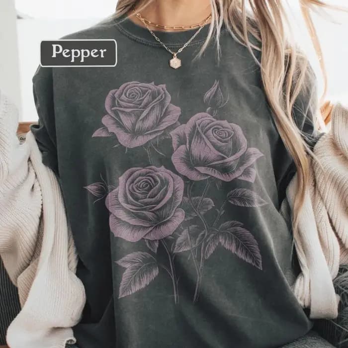 T-shirt rose, T-shirt graphique avec des roses