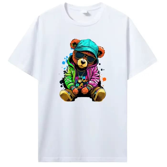 Ours en peluche jouant au Badminton T-shirt coton vêtements hauts graphiques Kawaii hommes femmes à manches courtes