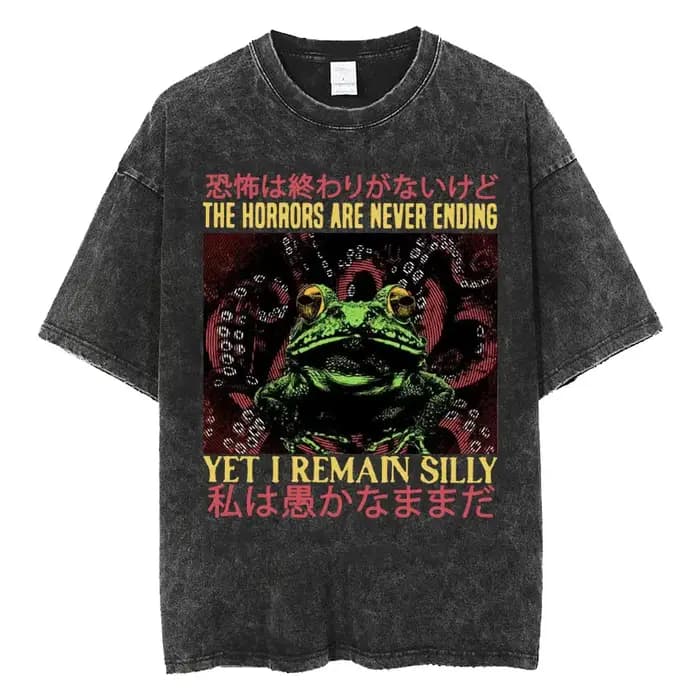 Les horreurs n'est jamais fini mais je me rendre idiot T-shirt drôle Style japonais grenouille rétro