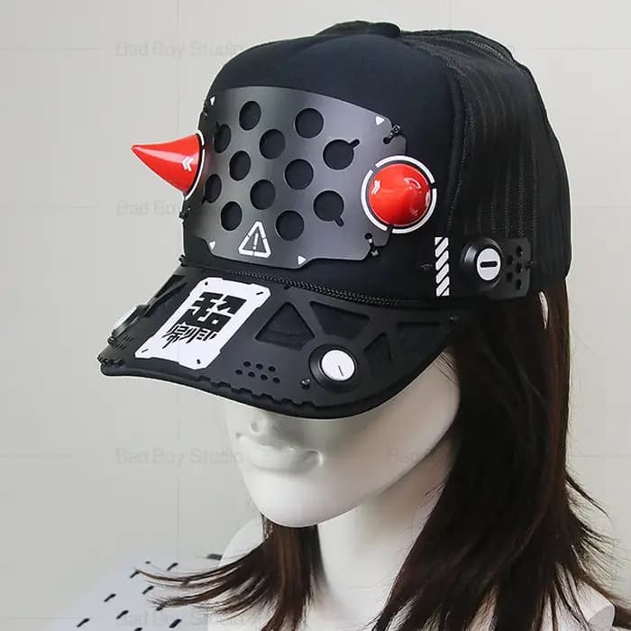 Casquette de baseball montante Cyberpunk tactique avec cornes mécaniques détachables, style Techwear Punk, pour homme et femme, idéale pour le cosplay et les tenues Mecha