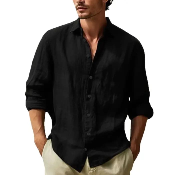 Chemise décontractée en pur coton à manches longues pour hommes