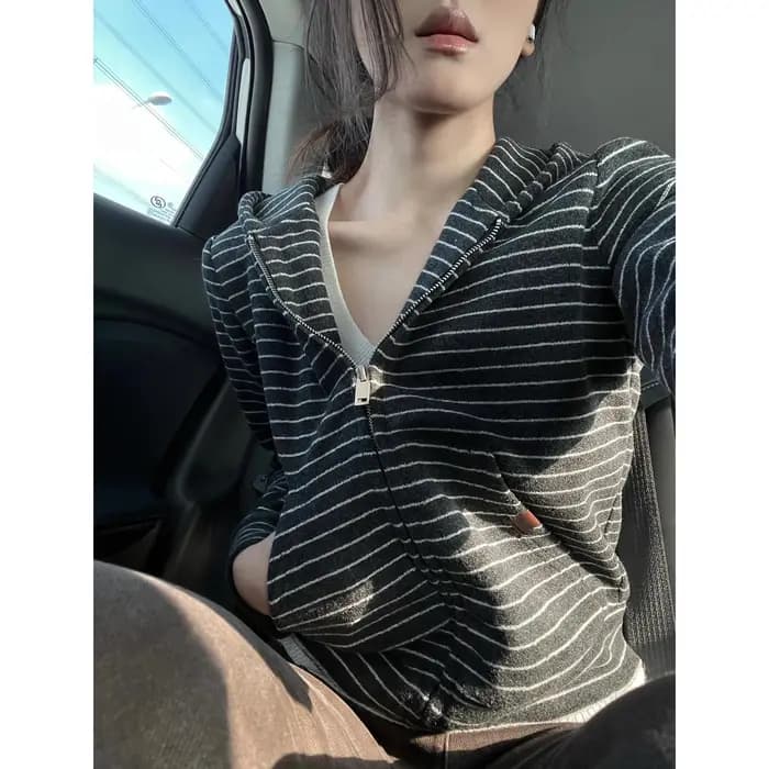 Rayé femmes sweats Cardigan Pull Femme décontracté Chic Sueter Mujer à capuche tricoté