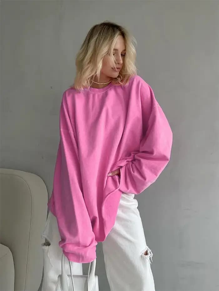 T-Shirts roses Streetwear 2025 col rond à manches longues pull décontracté hauts femmes automne mince