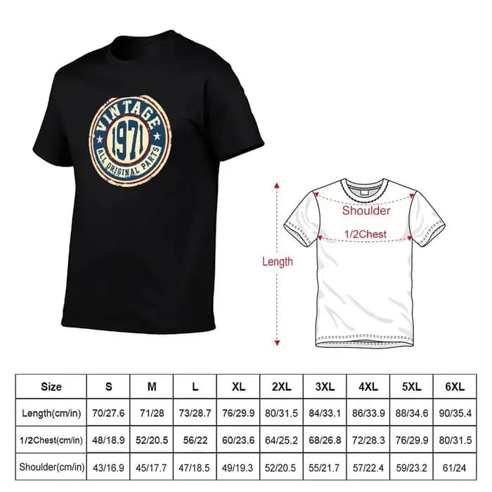 T-shirt vintage 1971 avec toutes les pièces d'origine