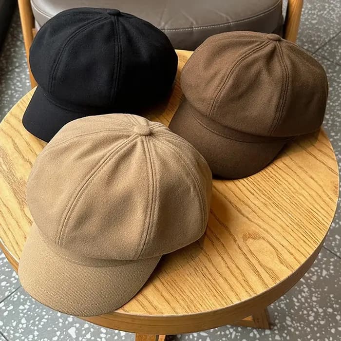 Femmes Vintage velours côtelé béret casquette automne hiver couleur unie octogonale gavroche artiste