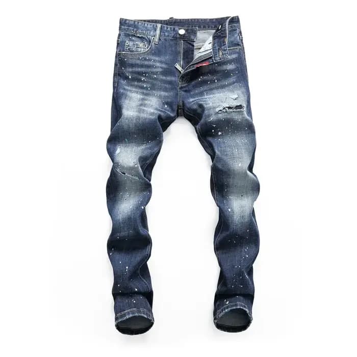 Haute qualité rue mode hommes jean rétro bleu élastique coupe ajustée déchiré jean hommes broderie c