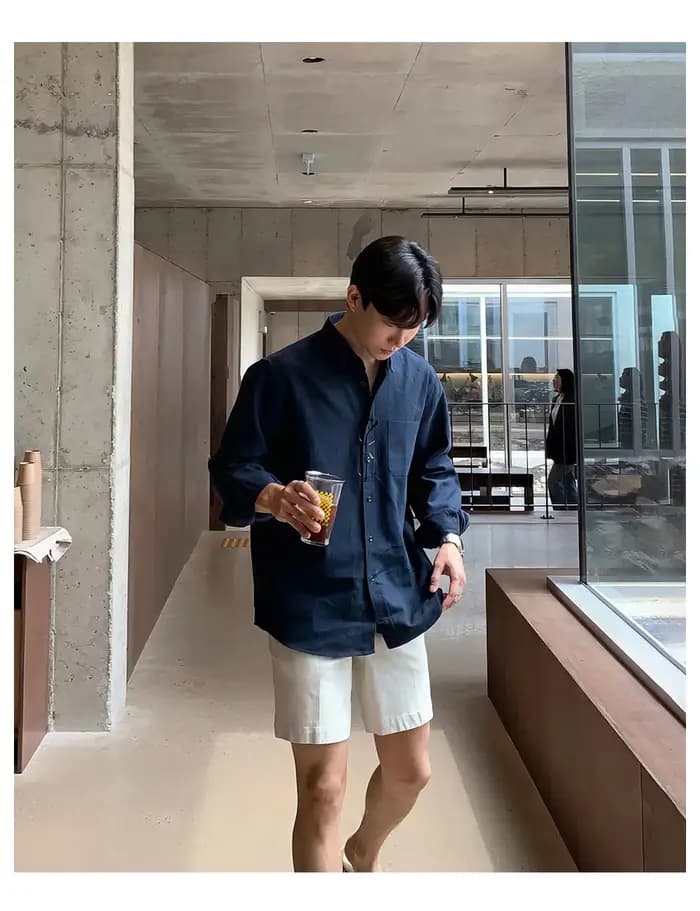 Chemise en coton et lin pour hommes