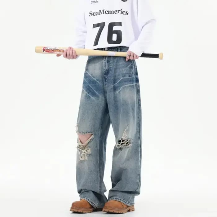 2025 Ropa Y2K Streetwear lavé bleu Baggy déchiré nouveau jean pantalon pour femmes vêtements coréen décontracté été