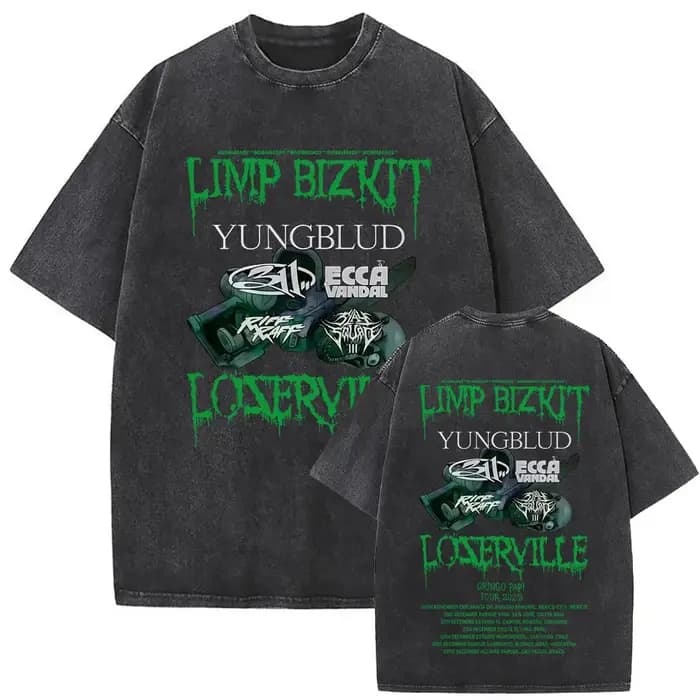 Y2k t-shirt hommes vêtements lavé Vintage groupe de Rock Limp Bizkit Album graphique 2025