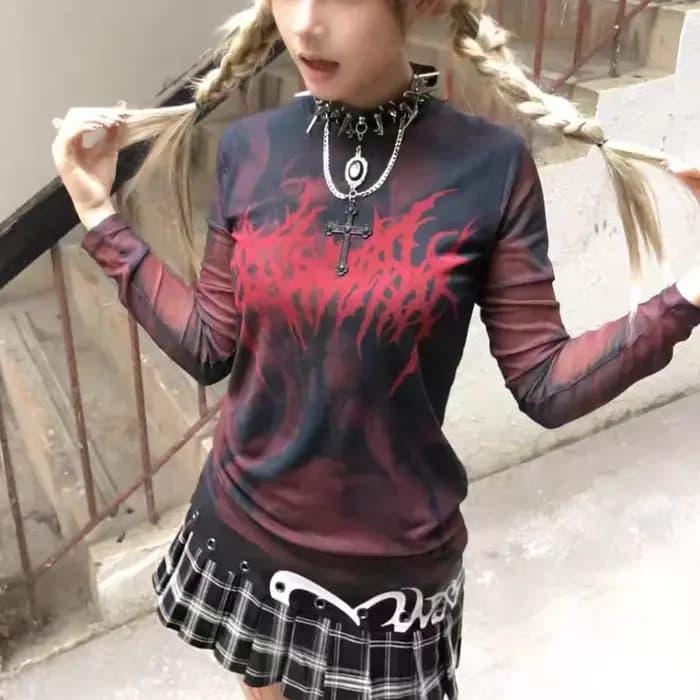 T-shirt imprimé esthétique grunge pour femme