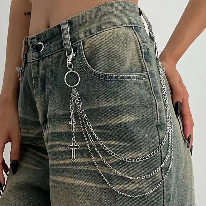 Salircon Punk multicouche métal étoile pendentif pantalon chaîne Hip Hop taille porte-clés jean