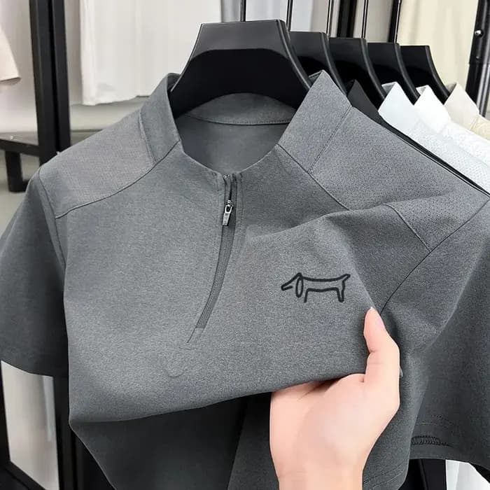 T-shirt imprimé de marque de créateur pour homme, confortable, à manches courtes, couleur unie, col rond, demi-zip, style athleisure, vêtements pour homme