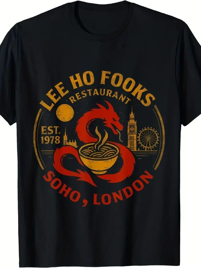 T-shirt graphique vintage pour hommes, motif Chinatown de Londres 1978, design amusant du restaurant