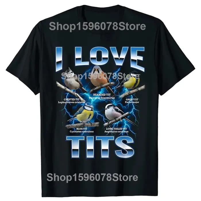 Drôle oiseau Meme j'aime les seins observation des oiseaux rétro T-shirts hommes imprimer t-shirt ample surdimensionné