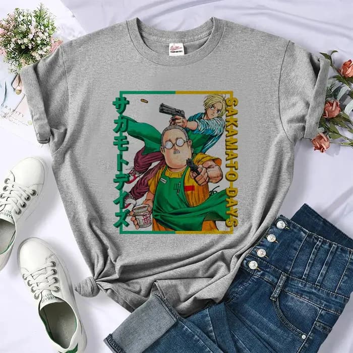 Sakamoto Days t-shirt adolescent gothique graphique anime années 80