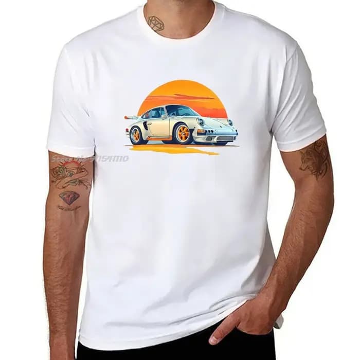 Blanc Porshe coton T-shirt vierges garçons imprimé Animal été unisexe hauts t-shirts Streetwear mode vêtements pour