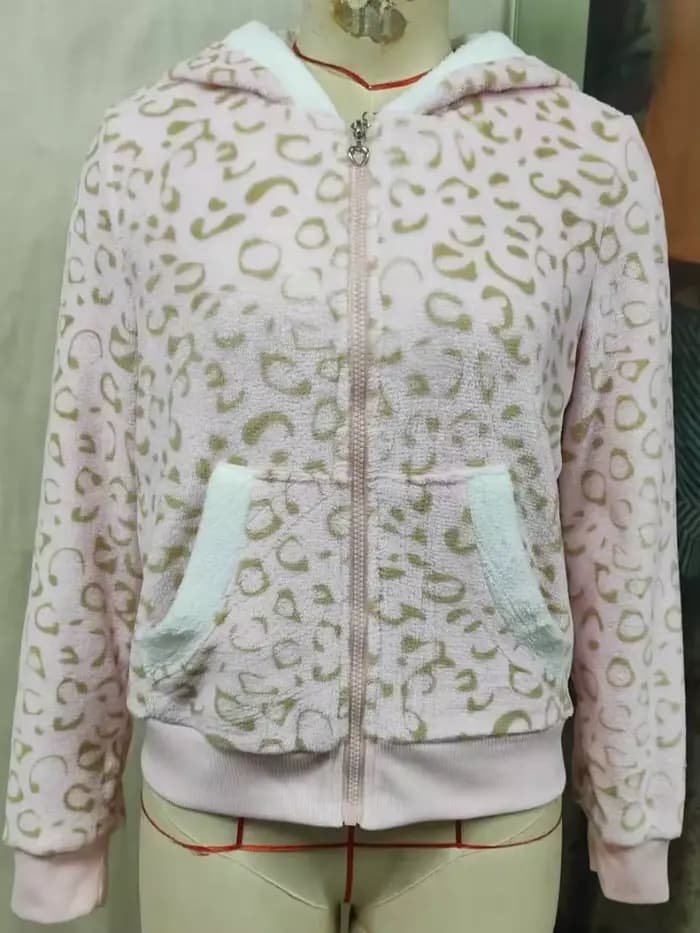 Sweat-shirts pour femmes Zip-up Grunge Gyaru à capuche gothique Top Mignon rose léopard pinte