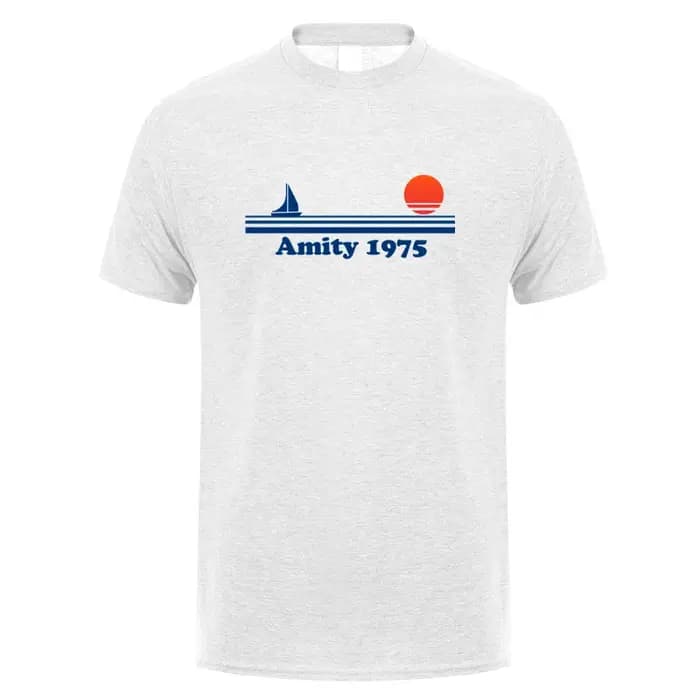 Amity 1975 t-shirt été hommes coton à manches courtes mâchoires rétro imprimé hauts t-shirts OT-033