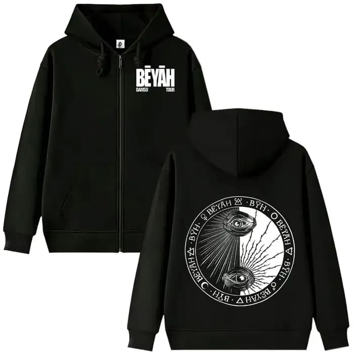 Sweat-shirt à fermeture éclair Singer Damso Fashion Album Merch, imprimé double face, style pop, cou