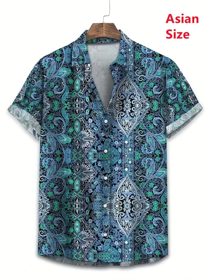 Hawaï chemises pour hommes 3D Paisley graphique à manches courtes T-shirt décontracté revers boutons