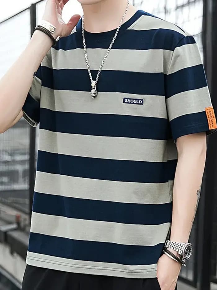 T-shirts pour hommes chemises amples hauts à rayure T-shirt