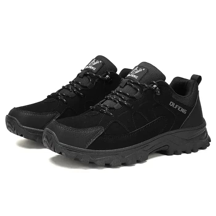 Chaussures de randonnée hiver rétro en cuir extérieur tout-terrain noir antidérapant Trail