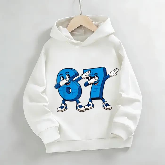Sweat à capuche gris avec imprimé anthropomorphe numéro 67 pour garçons et filles | Haut
