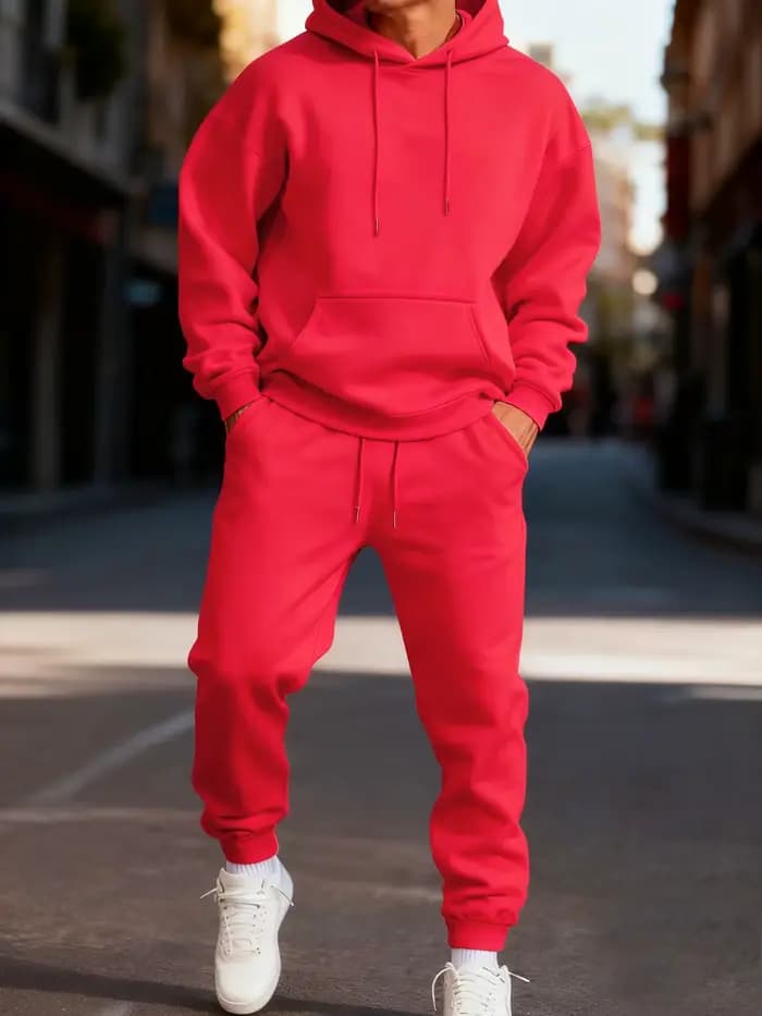 Homme sweat à capuche ensemble hiver couleur unie deux pièces ensembles longue longueur vêtements de rue sport