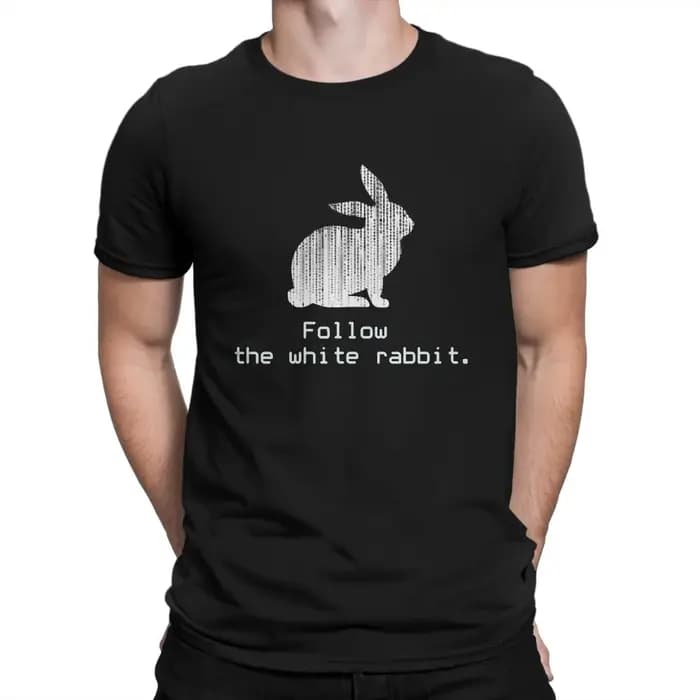 The Matrix Neo Film Follow the white Rabbit1 t-shirt hommes Ofertas grand col rond