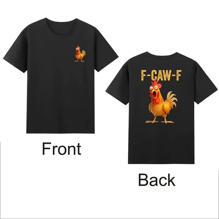 F-Caw-F comprend une référence intéressante de blague de poulet avec un T-shirt rétro pour hommes