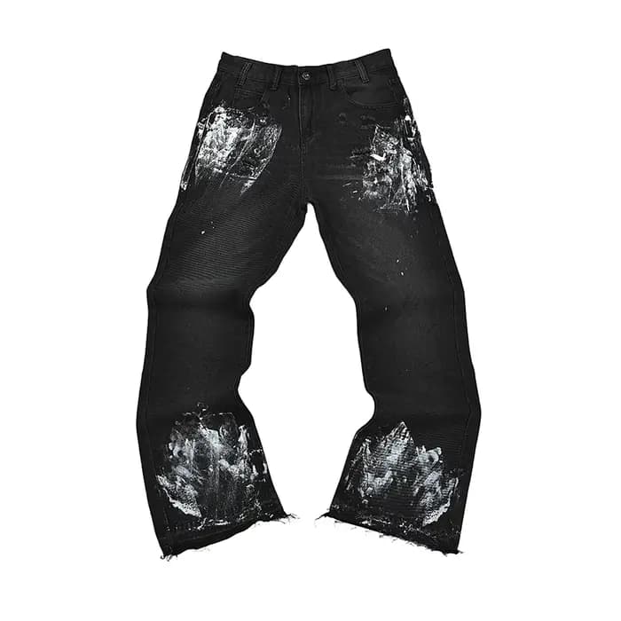 Jean Baggy noir délavé peint à l'encre de rue pour hommes pantalon en Denim droit Vintage ample déco