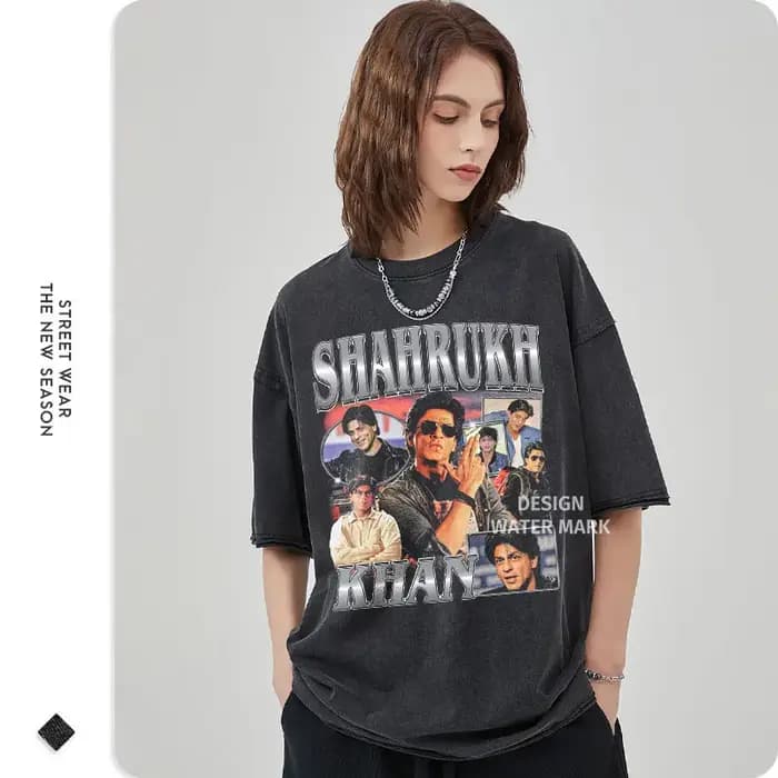 Shahrukh Khan T-shirt SRK Star du film Vintage lavé hauts t-shirts surdimensionné
