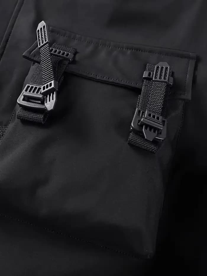 God of Death Bomber Jacket Poitrine Poche Techwear Hommes Punk Hip Hop Tactique Streetwear Noir Vars