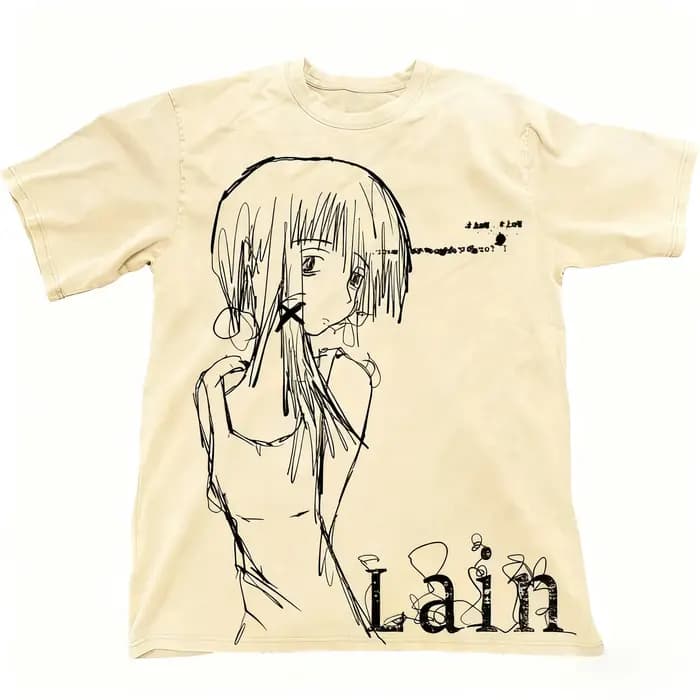 T-shirt unisexe en coton à imprimé graphique Lain
