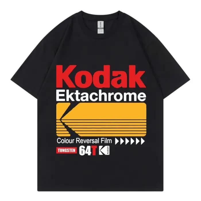 T-shirt rétro de marque Kodak, style japonais Harajuku, hauts décontractés en pur coton pour hommes