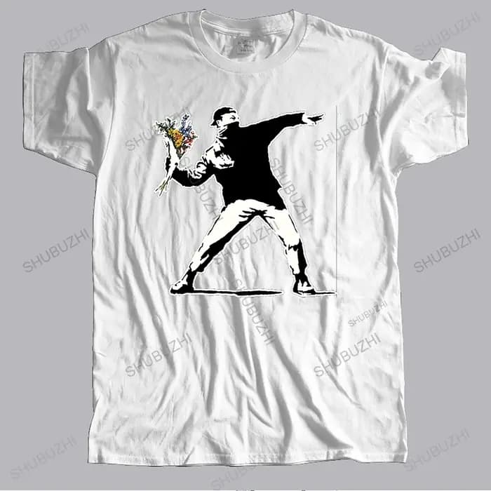 Offre spéciale hommes streetwear t-shirt coton t-shirt hommes lanceur de fleurs Banksy Panda pistole